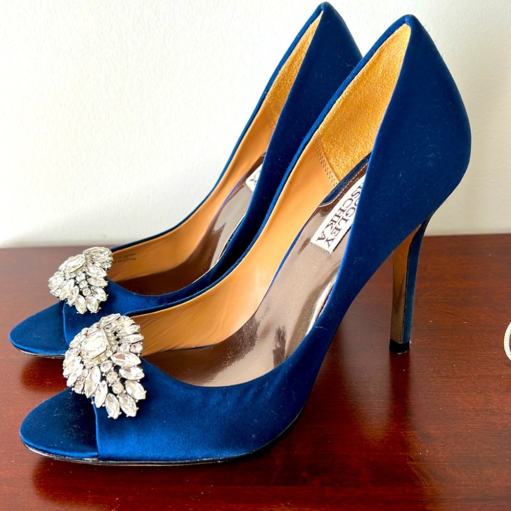 BADGLEY MISCHKA Blue Satin Heels